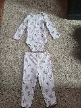 Carter's White and Lavender Floral Long-Sleeve Baby Bodysuit Set